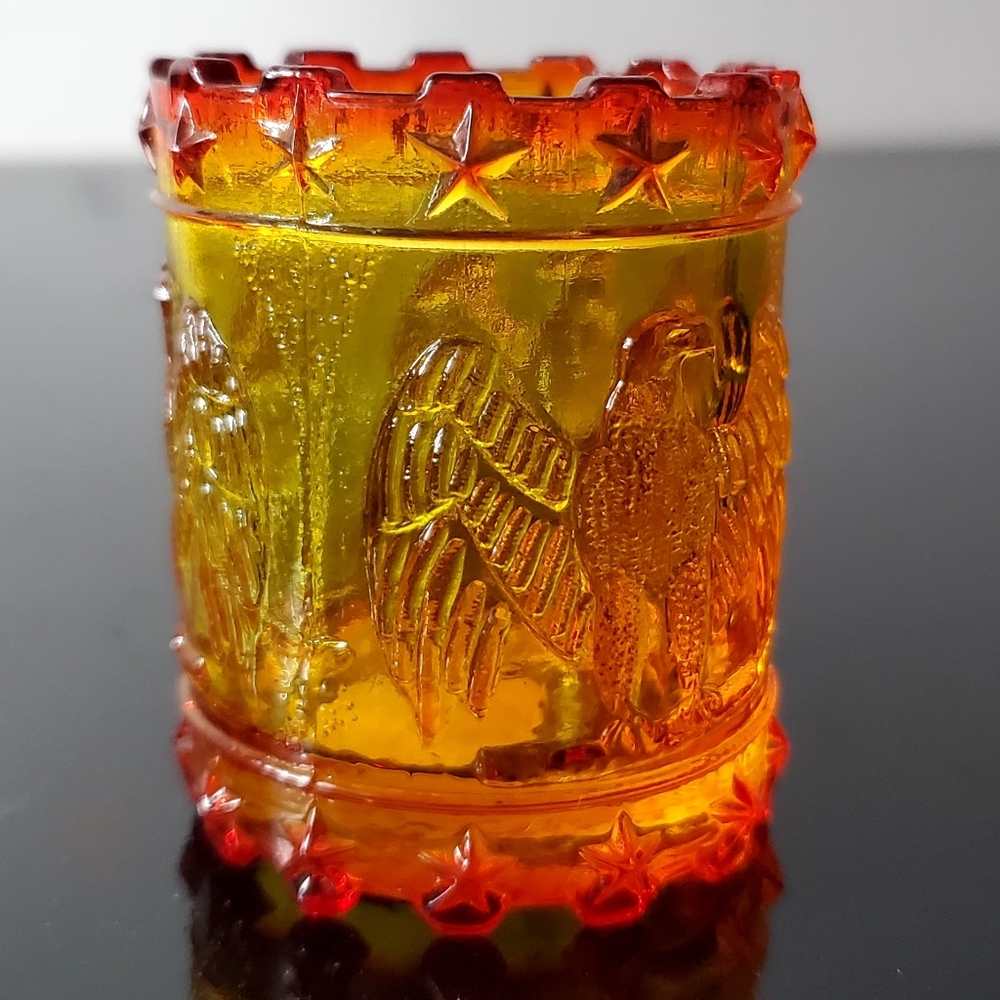 Glowing Kanawha Cadmium Amberina Glass American Eagle & Stars Toothpick Holder - Picture 2 of 16
